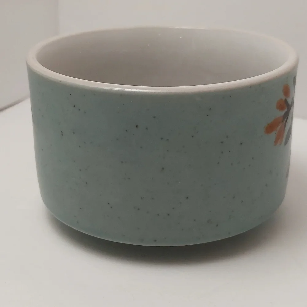 Vintage Soup Bowl Light Blue Orange Flowers